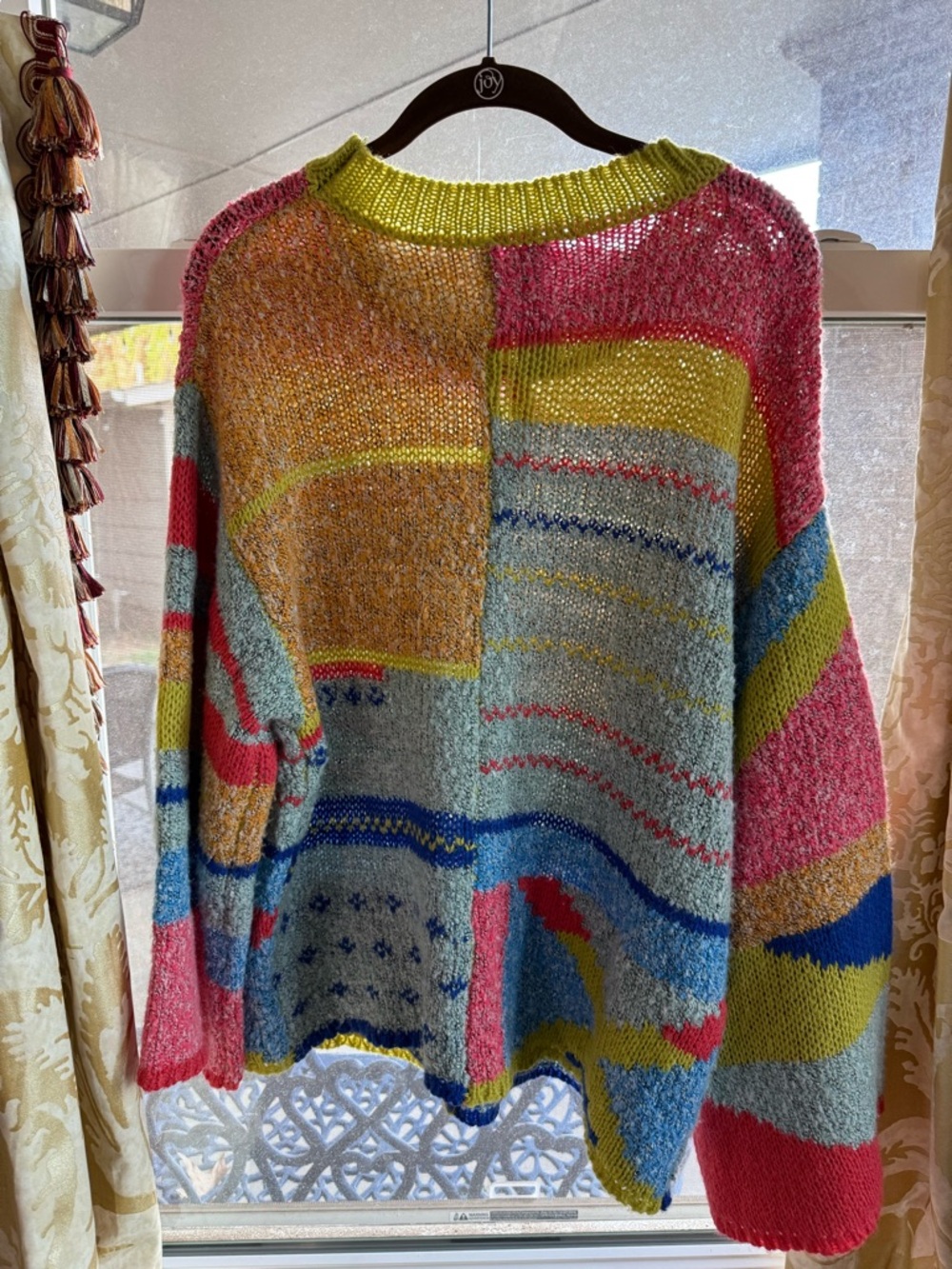 Aratta Sweater Multicolor Patchwork Crewneck Sweater in Pink, Blue & Yellow - Picture 2 of 4